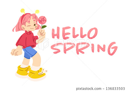 Hello Spring Girl Illustration 136833503