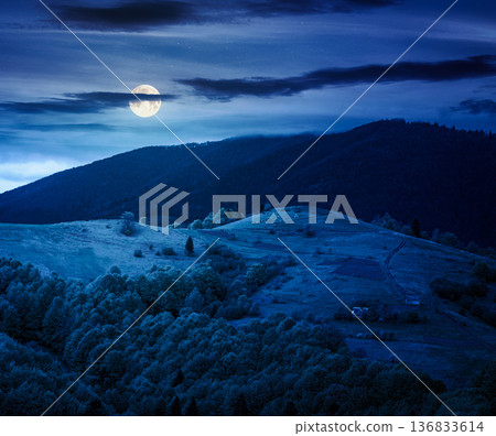 rural mountain landscape during spring at night. wonderful countryside scenery on a cold weather in full moon light. cloudy sky above rolling hills in may. backdrop for fiction art or mystery concept rural mountain landscape during spring at night. wonderful countryside scenery on a cold weather in full moon light. cloudy sky above rolling hills in may. backdrop for fiction art or mystery concept 136833614
