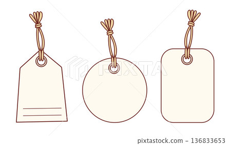 Blank Paper Gift Tags. Set with String for Craft Packaging and Price Labels Different Shapes. Vector Illustration. Isolated Empty Mockups Elements on White Blank Paper Gift Tags. Set with String for Craft Packaging and Price Labels Different Shapes. Vector Illustration. Isolated Empty Mockups Elements on White 136833653
