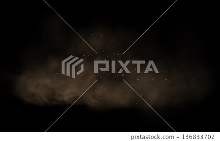 Realistic vector background of sandy smoke clouds and fine dust particles swirling in a desert storm. 136833702