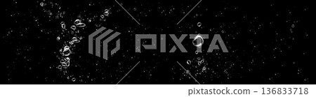 Realistic oxygen bubbles in water on a black background with fizzy sparkles and effervescent style. Transparent drops and soap bubbles create a vector texture for sea, aquarium, or fresh design Realistic oxygen bubbles in water on a black background with fizzy sparkles and effervescent style. Transparent drops and soap bubbles create a vector texture for sea, aquarium, or fresh design 136833718