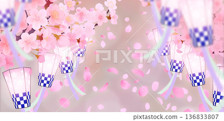 Background material of cherry blossoms with falling petals 136833807