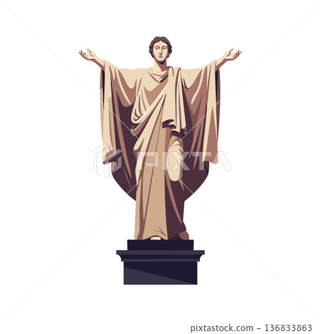 Statue of a robed figure with outstretched arms standing on pedestal vector illustration Statue of a robed figure with outstretched arms standing on pedestal vector illustration 136833863