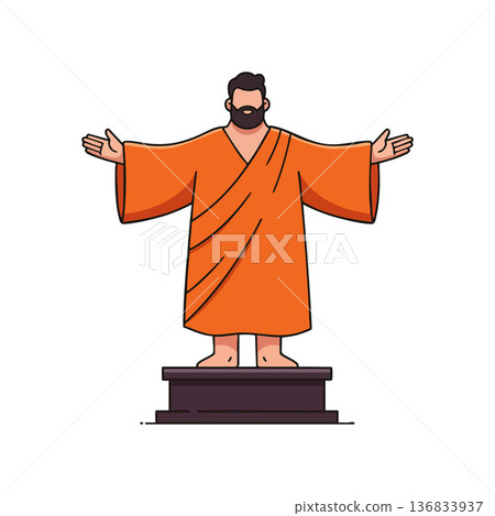 Statue of a bearded man with open arms wearing orange robe standing on pedestal vector illustration Statue of a bearded man with open arms wearing orange robe standing on pedestal vector illustration 136833937