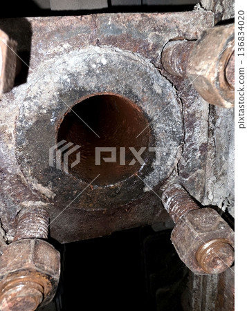 Metal Pipes Showing Deposits in a Maintenance Setting During Routine Inspection Metal Pipes Showing Deposits in a Maintenance Setting During Routine Inspection 136834020
