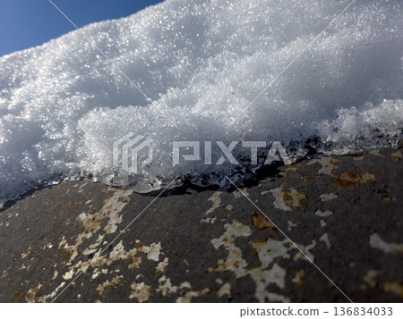 Snow Covers a Metal Surface During Winter in a Sunny Day Snow Covers a Metal Surface During Winter in a Sunny Day 136834033