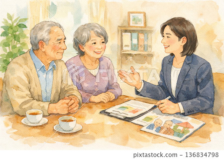 Senior couple consulting with female staff 136834798