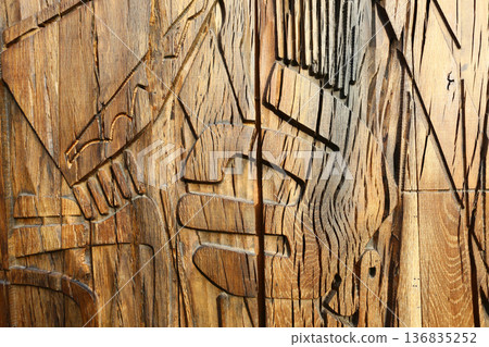 Carved Wood Texture Background with Rustic Detail Carved Wood Texture Background with Rustic Detail 136835252