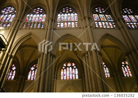 World Heritage Site: Stained Glass in the Cathedral of Toledo, Spain, Europe World Heritage Site: Stained Glass in the Cathedral of Toledo, Spain, Europe 136835282