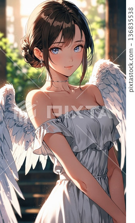 An angel with white wings and a white dress 136835538