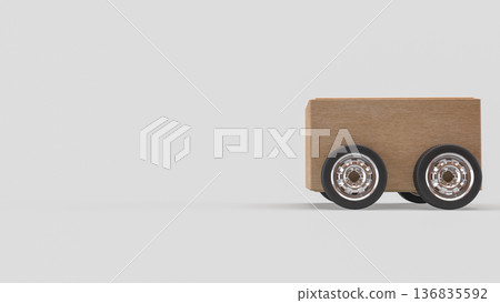 Minimalist Wooden Box Car on White Background 3d Render. Minimalist Wooden Box Car on White Background 3d Render. 136835592