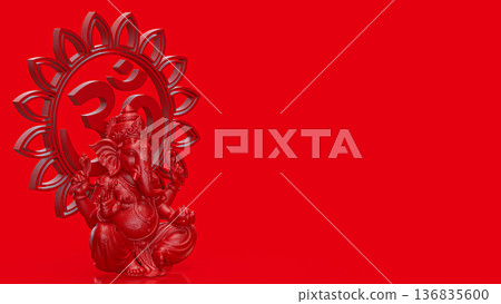 Red Ganesha with Om Symbol Background 3d render 136835600
