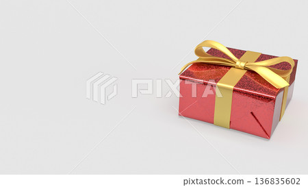 Luxury Red Gift Box with Gold Ribbon on White Background 3d render. 136835602