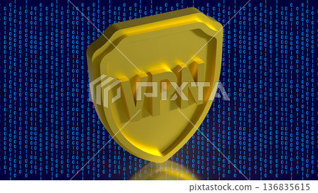 Golden VPN Shield Cyber Security Protection Concept 3d render. 136835615