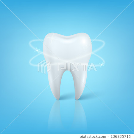 Vector 3d White Tooth with Orbit Glow on Blue Background. Dental Care and Oral Hygiene Concept. Clean Healthy Tooth Icon for Dentistry Clinic. Whitening and Protection Symbol Vector 3d White Tooth with Orbit Glow on Blue Background. Dental Care and Oral Hygiene Concept. Clean Healthy Tooth Icon for Dentistry Clinic. Whitening and Protection Symbol 136835715
