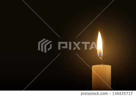 Candle Light, Vector Illustration with 3d Realistic Burning Flame on Dark Background. Memorial and Sympathy Horizontal Card Template. Spiritual, Calm Design For Remembrance, Meditation, Condolence Candle Light, Vector Illustration with 3d Realistic Burning Flame on Dark Background. Memorial and Sympathy Horizontal Card Template. Spiritual, Calm Design For Remembrance, Meditation, Condolence 136835717