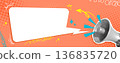 Megaphone Halftone Collage Pop Art Banner with Speech Bubble, Scribbles, Swirls Sparkles on Comic Style Dotted Orange Background and Copy Space for Announcement Marketing Message. Vector Illustration 136835720