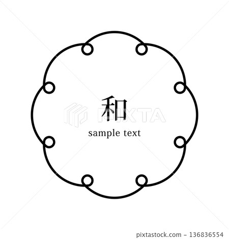 Plum blossom motif Japanese style simple line frame black 8 petals Plum blossom motif Japanese style simple line frame black 8 petals 136836554