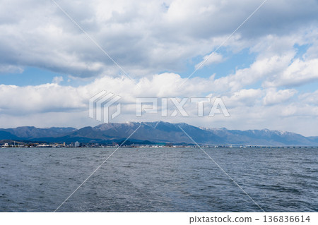 Winter sky over Lake Biwa and the western part of the lake 136836614