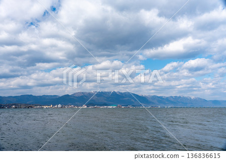 Winter sky over Lake Biwa and the western part of the lake 136836615