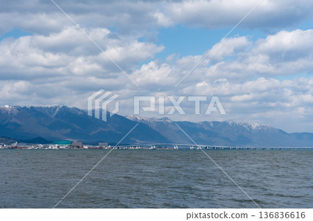 Winter sky over Lake Biwa and the western part of the lake Winter sky over Lake Biwa and the western part of the lake 136836616