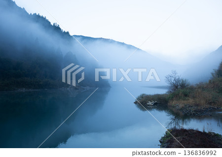 Niyodo River on a foggy morning 136836992