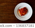 Tagliatelle with bolognese on a table background viewed from above 136837181