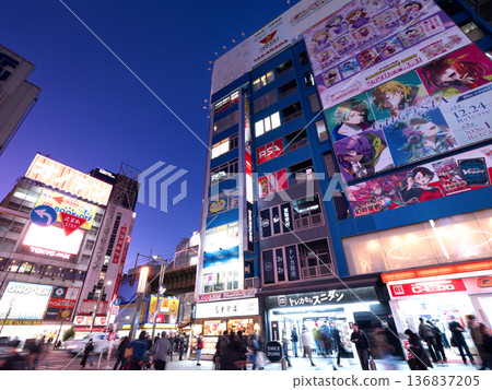 Akihabara, the electronics district at night, Tokyo 136837205