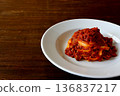 Tagliatelle with bolognese on the table background 136837217