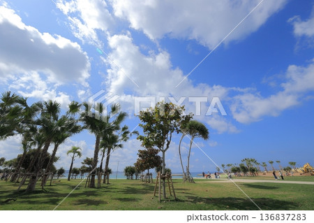 沖繩日落海灘景色 136837283