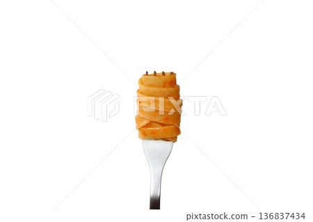 Tagliatelle with Bolognese wrapped with a fork on a white background Tagliatelle with Bolognese wrapped with a fork on a white background 136837434
