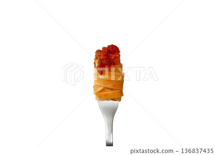 Tagliatelle with Bolognese wrapped with a fork on a white background Tagliatelle with Bolognese wrapped with a fork on a white background 136837435