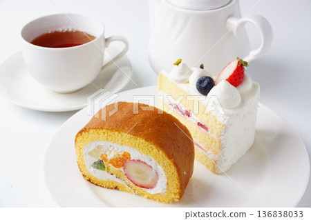 Fruit roll cake and strawberry shortcake Fruit roll cake and strawberry shortcake 136838033