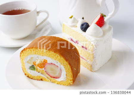 Fruit roll cake and strawberry shortcake Fruit roll cake and strawberry shortcake 136838044
