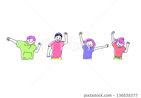 Illustration of happy children making a fist pump. Cheering and success. Hand-drawn vector material. Illustration of happy children making a fist pump. Cheering and success. Hand-drawn vector material. 136838377
