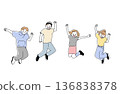 兒童活力跳躍插圖，朋友和青少年，手繪向量素材 136838378