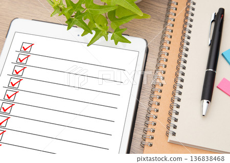 Tablet, notebook and ballpoint pen 136838468