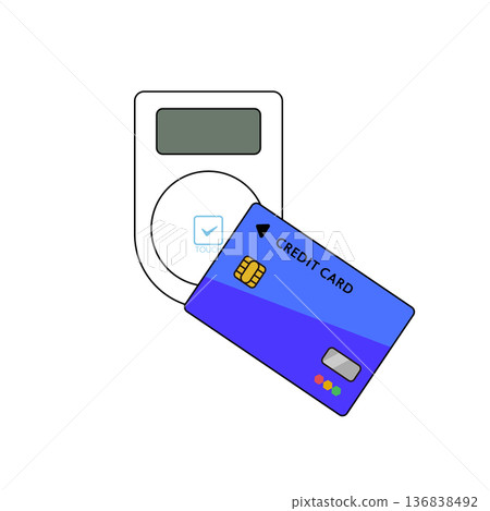 Illustration of a contactless payment credit card and reader terminal Illustration of a contactless payment credit card and reader terminal 136838492