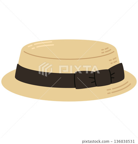 Illustration of a boater hat (straw hat) Illustration of a boater hat (straw hat) 136838531