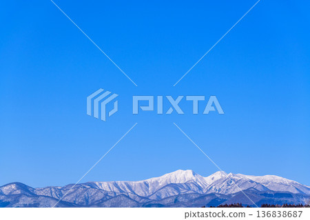 Snowy Zao, blue skies and rural mountains waiting for spring Snowy Zao, blue skies and rural mountains waiting for spring 136838687