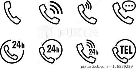 電話、聽筒和智慧型手機圖示線描圖 電話、聽筒和智慧型手機圖示線描圖 136839229