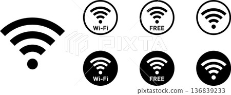 Wi-Fi 無線電波天線標誌圖示圓圈 136839233