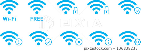 Wi-Fi radio wave antenna mark icon information rounded light blue Wi-Fi radio wave antenna mark icon information rounded light blue 136839235