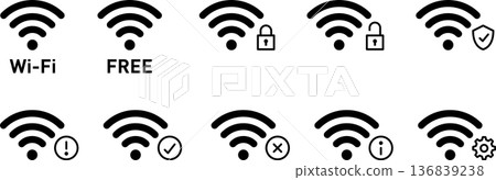 Wi-Fi 無線電波天線標記圖示訊息，圓形黑色 136839238