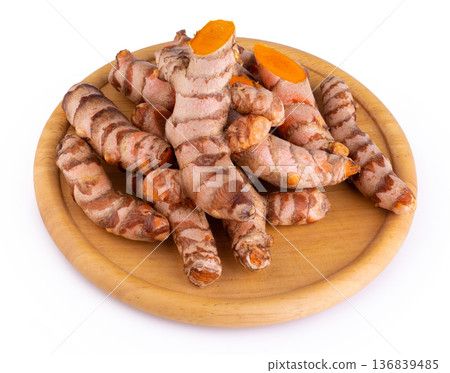 Turmeric Herb Contains Bioactive Compounds isolated over white background. 136839485