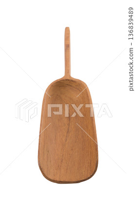 Empty wooden scoop isolated on a white background Empty wooden scoop isolated on a white background 136839489