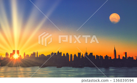 曼哈頓現代建築的日出美景 136839594