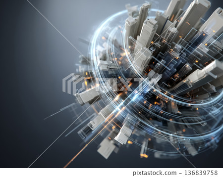 未來城市資料流通的抽象CG圖 | 智慧城市、人工智慧城市基礎設施、網路結構 136839758