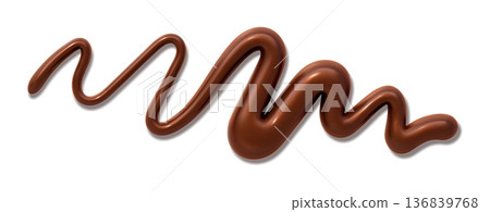 Brown chocolate flowing drizzle texture, liquid cocoa drop, glossy syrup squirt. Isolated 3d vector choco creamy caramel glaze swirl, delicious splash effect. Smooth milk sauce drip, melt candy cream 136839768