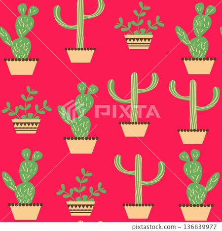 Nature floral odd funny cactus seamless pattern Nature floral odd funny cactus seamless pattern 136839977